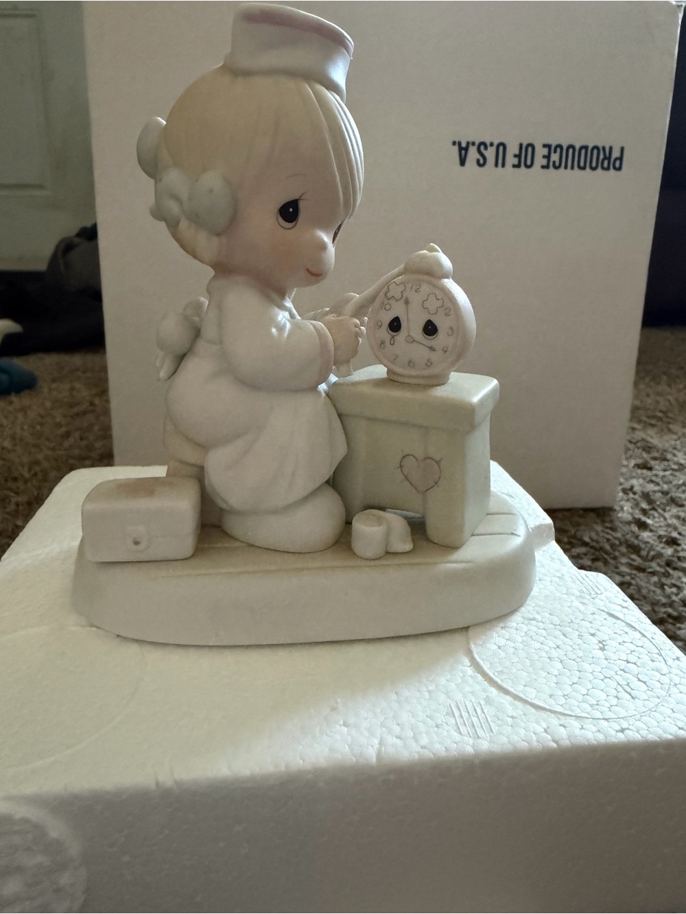 Precious Moments Cream Nurse Figurine with Clock